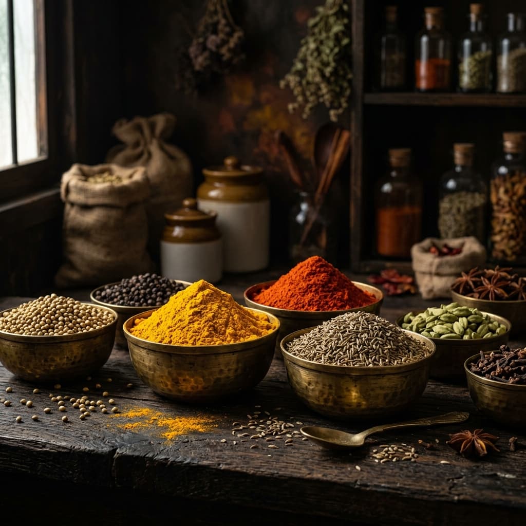 Premium Indian spices for export — turmeric, cumin, chilli, coriander, black pepper